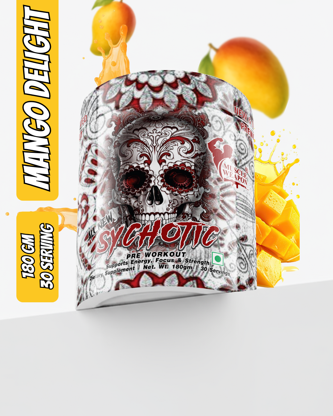 Muscle Weapon Sychotic Pre Workout (180g, 30 Servings) | High Energy, Focus & Pump Formula