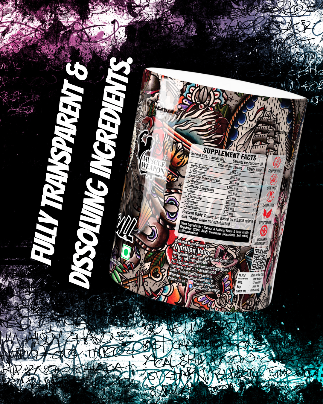 Muscle Weapon Black Skull Pre Workout (180g) | 180mg Caffeine | Strength, Focus & Intense Pump | 30 Servings