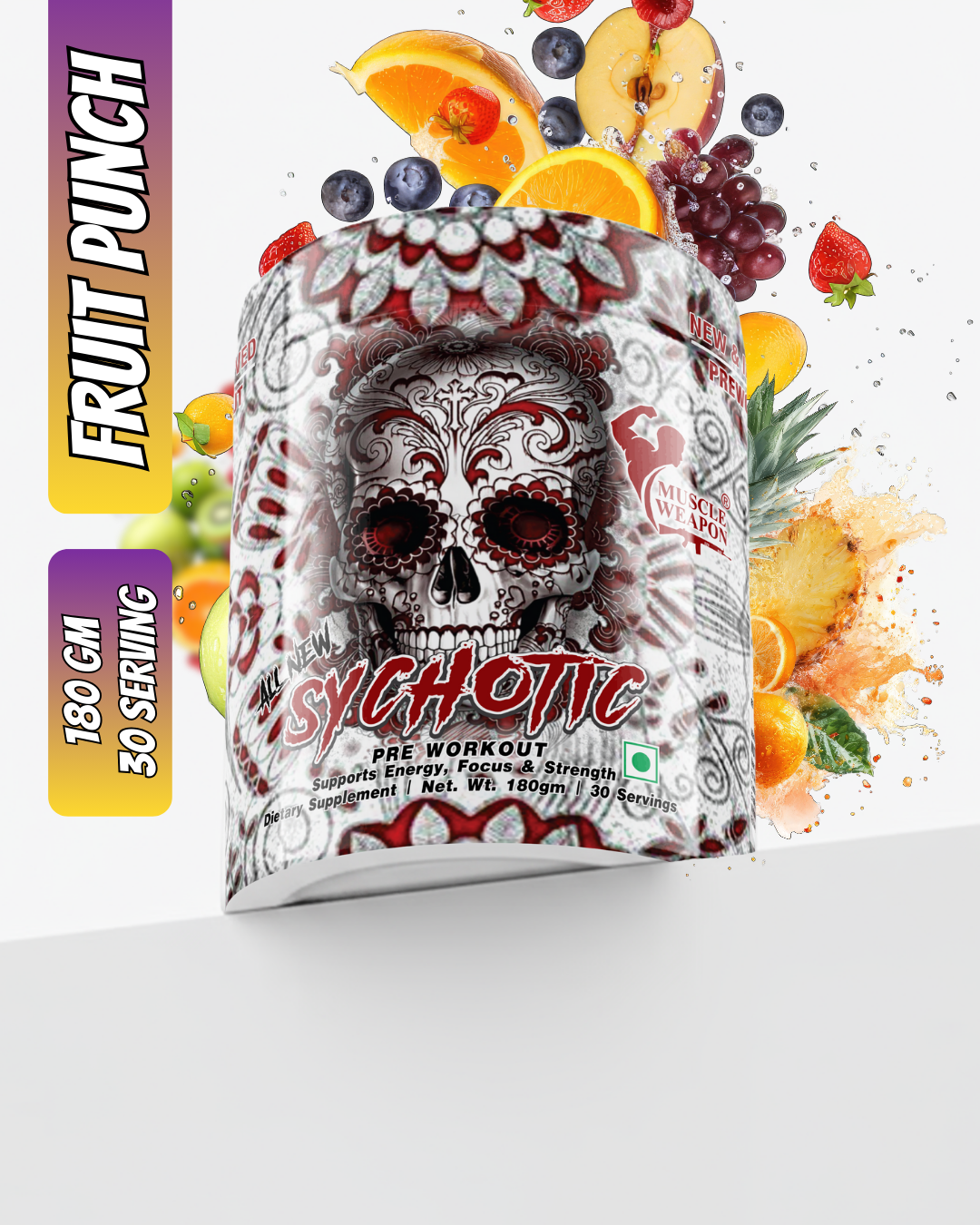 Muscle Weapon Sychotic Pre Workout (180g, 30 Servings) | High Energy, Focus & Pump Formula