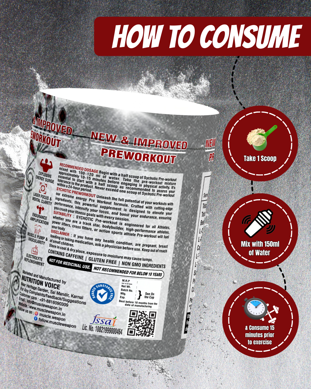 Muscle Weapon Sychotic Pre Workout (180g, 30 Servings) | High Energy, Focus & Pump Formula