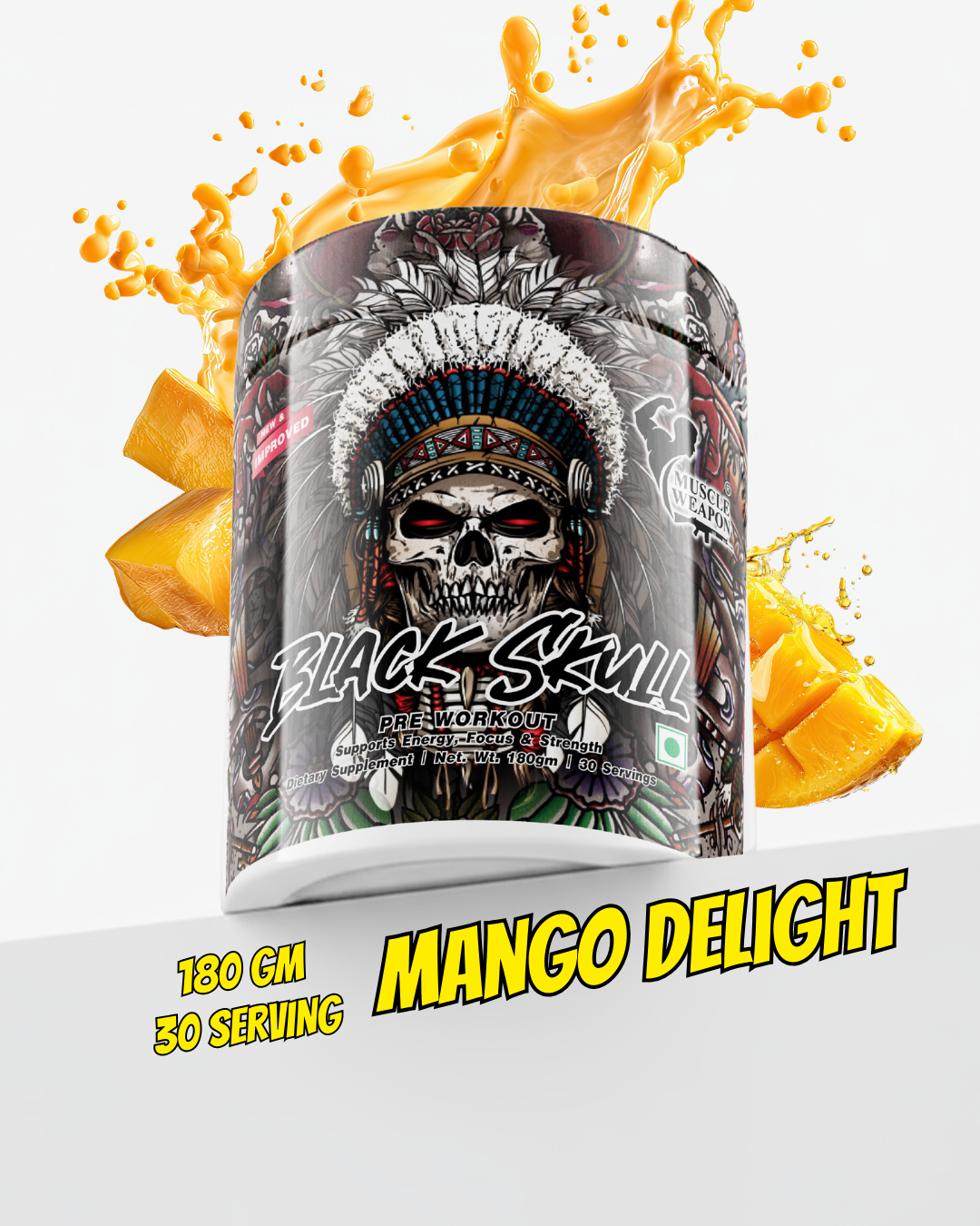Muscle Weapon Black Skull Pre Workout (180g) | 180mg Caffeine | Strength, Focus & Intense Pump | 30 Servings