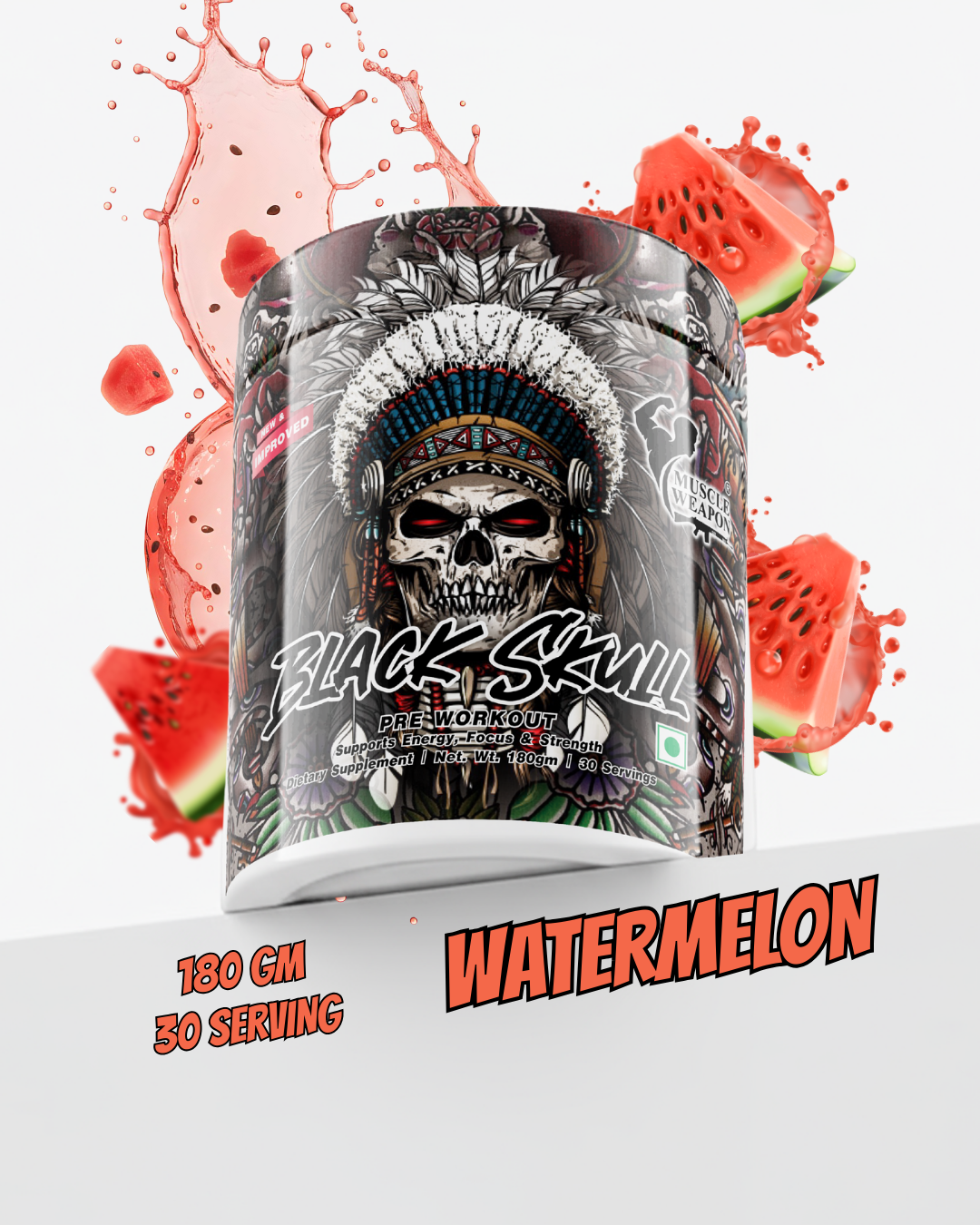 Muscle Weapon Black Skull Pre Workout (180g) | 180mg Caffeine | Strength, Focus & Intense Pump | 30 Servings