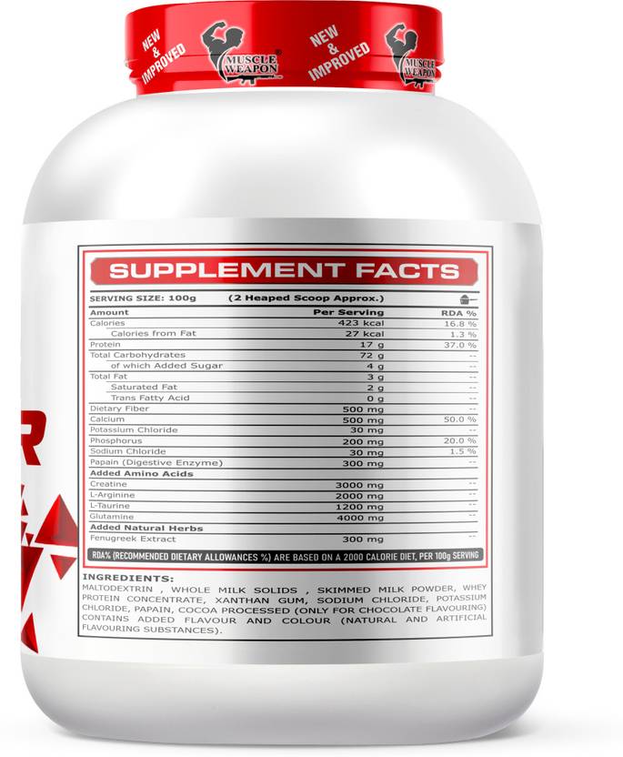 Muscle Weapon Hard Gainer 2.5kg (25 Servings) | High Calorie Mass Gainer with 17g Protein, 72g Carbs & Glutamine