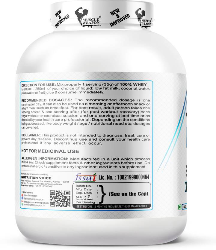 Muscle Weapon 100% Whey Protein 2kg | 24g Protein, 5g BCAA, Fast Digesting Whey