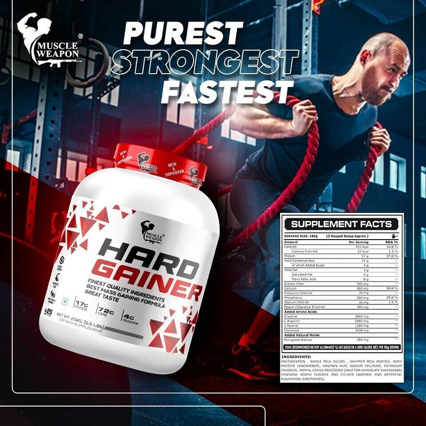 Muscle Weapon Hard Gainer 2.5kg (25 Servings) | High Calorie Mass Gainer with 17g Protein, 72g Carbs & Glutamine