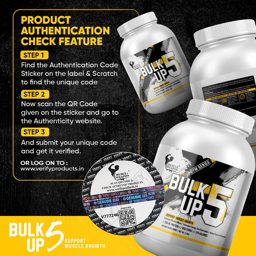 Muscle Weapon Bulk Up 5 Mass Gainer 2.5kg | 30g Protein, 60g Carbs, 375 Calories per Serving