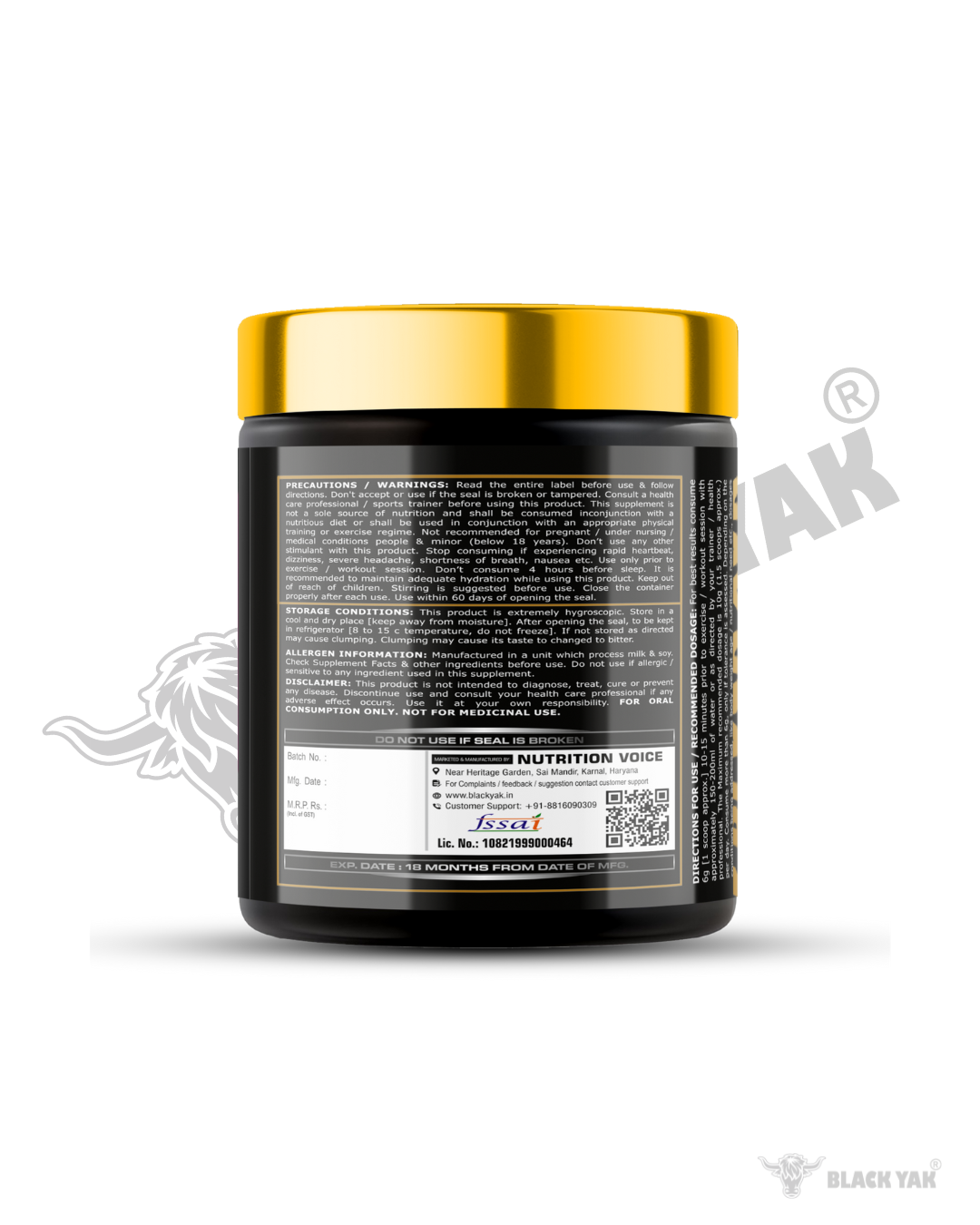 Black Yak Pre-Workout Advanced Formula | 2500mg Beta Alanine | 40 Servings Energy Booster