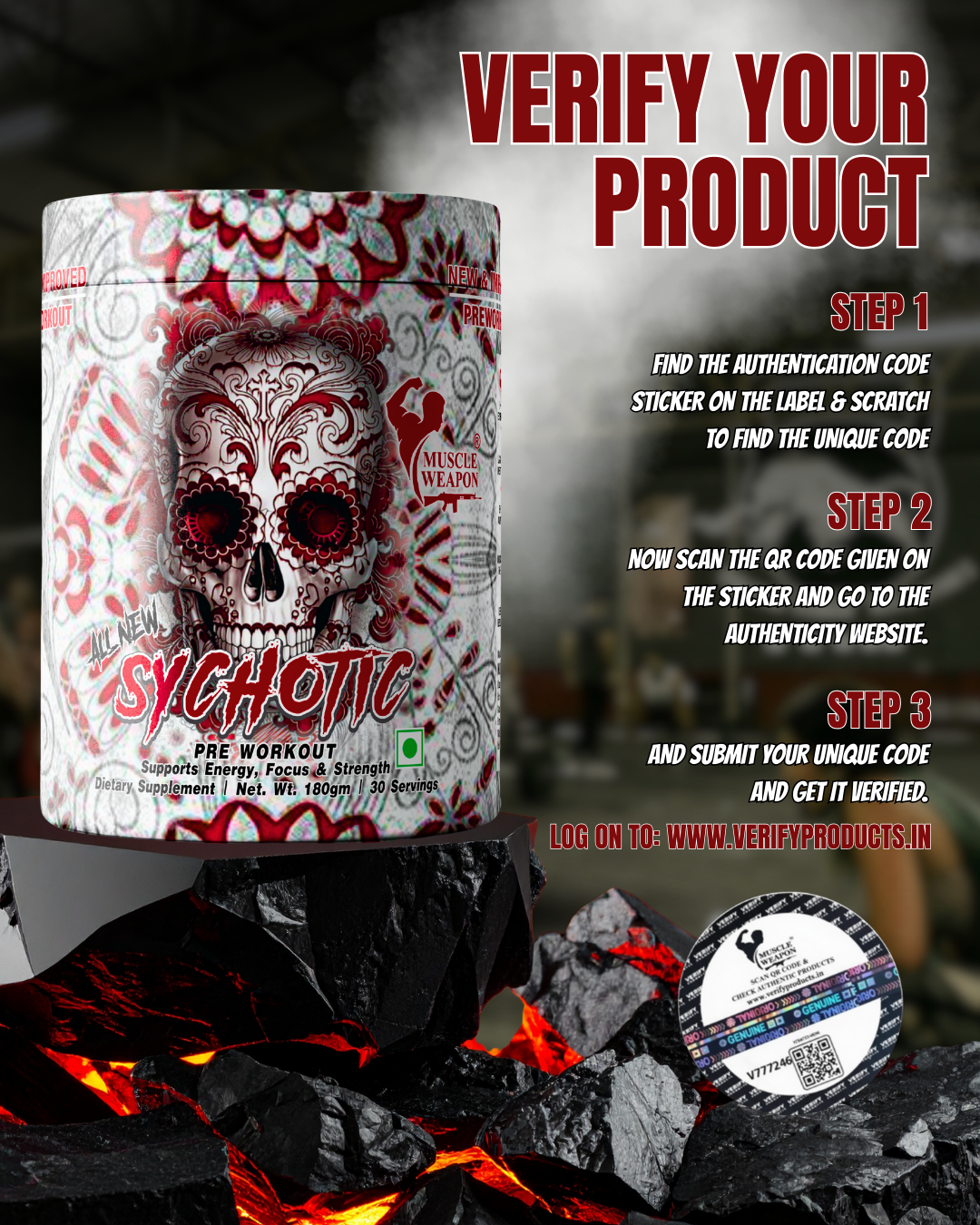 Muscle Weapon Sychotic Pre Workout (180g, 30 Servings) | High Energy, Focus & Pump Formula