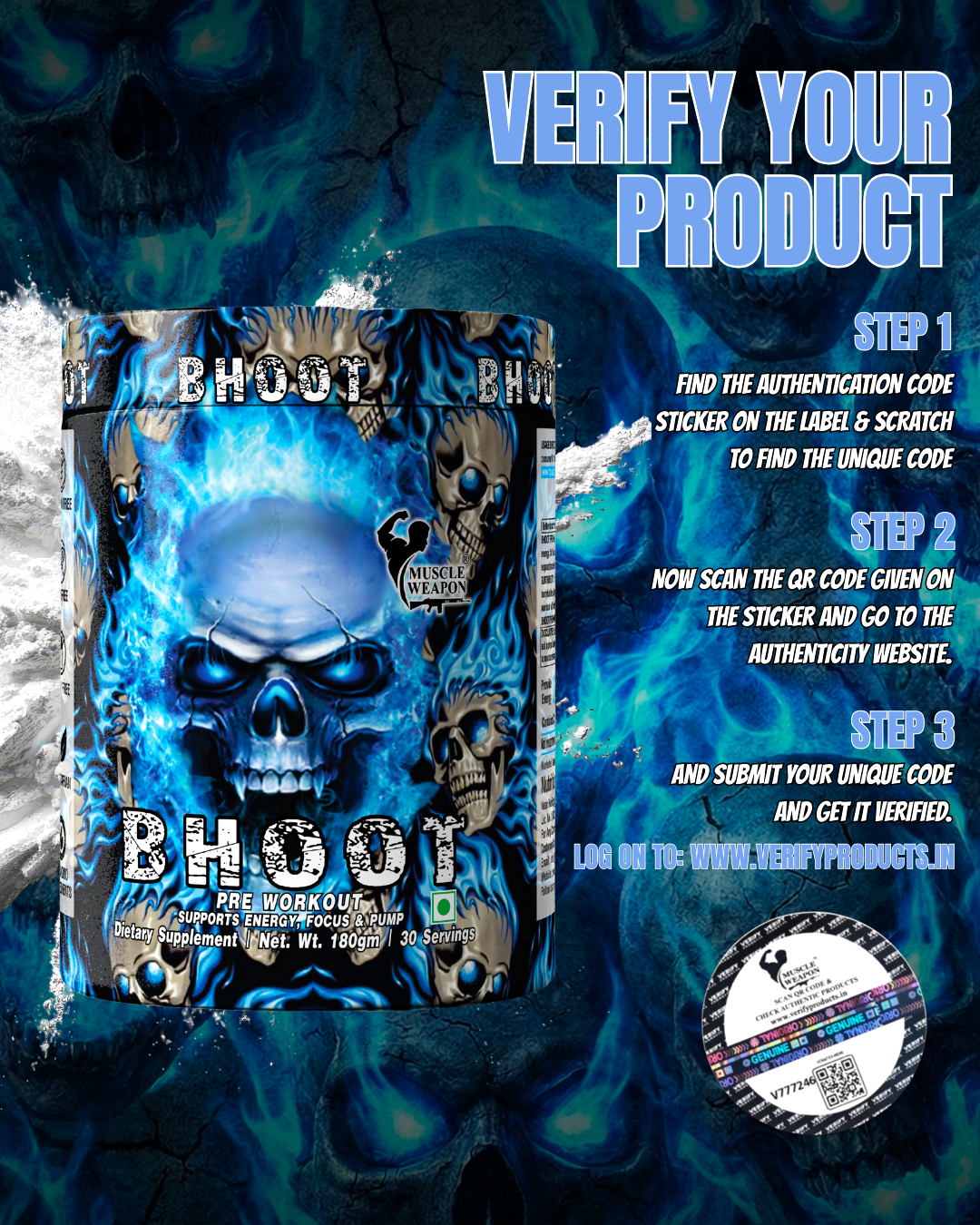 Muscle Weapon Bhoot Pre Workout (180g) | 180mg Caffeine | Energy, Focus & Pump | 30 Servings