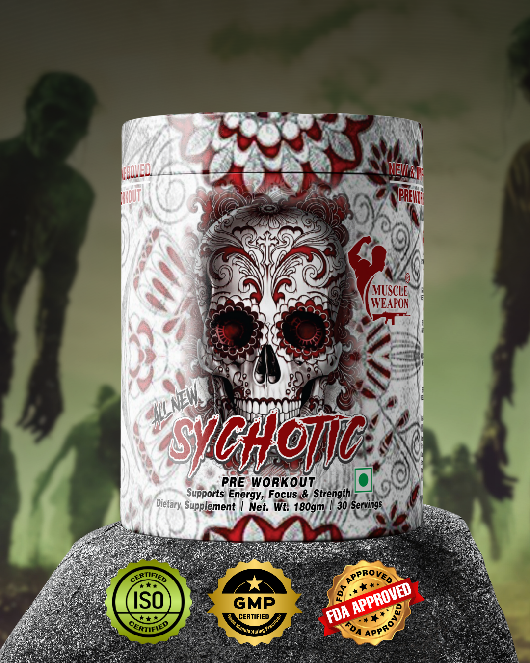 Muscle Weapon Sychotic Pre Workout (180g, 30 Servings) | High Energy, Focus & Pump Formula