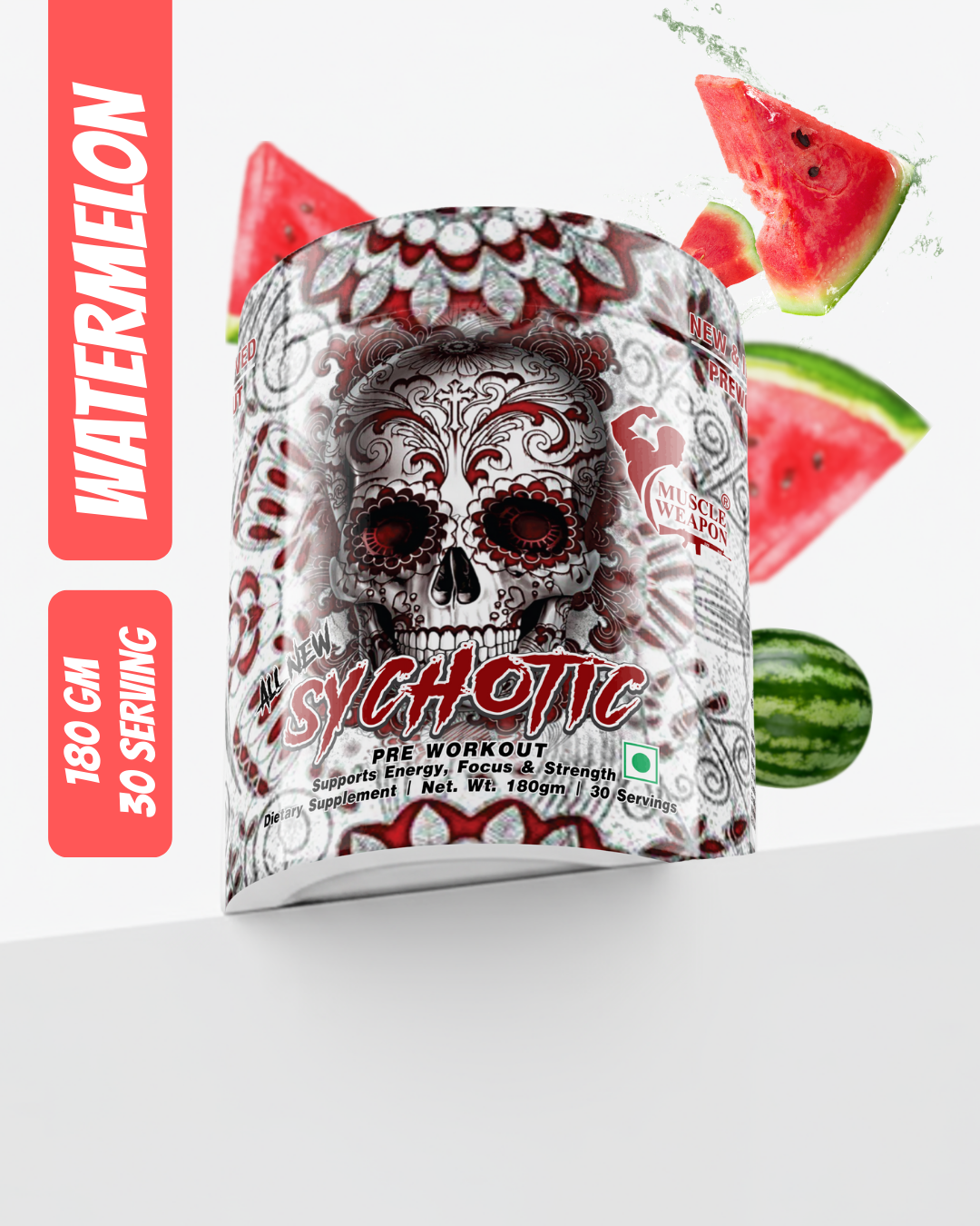 Muscle Weapon Sychotic Pre Workout (180g, 30 Servings) | High Energy, Focus & Pump Formula