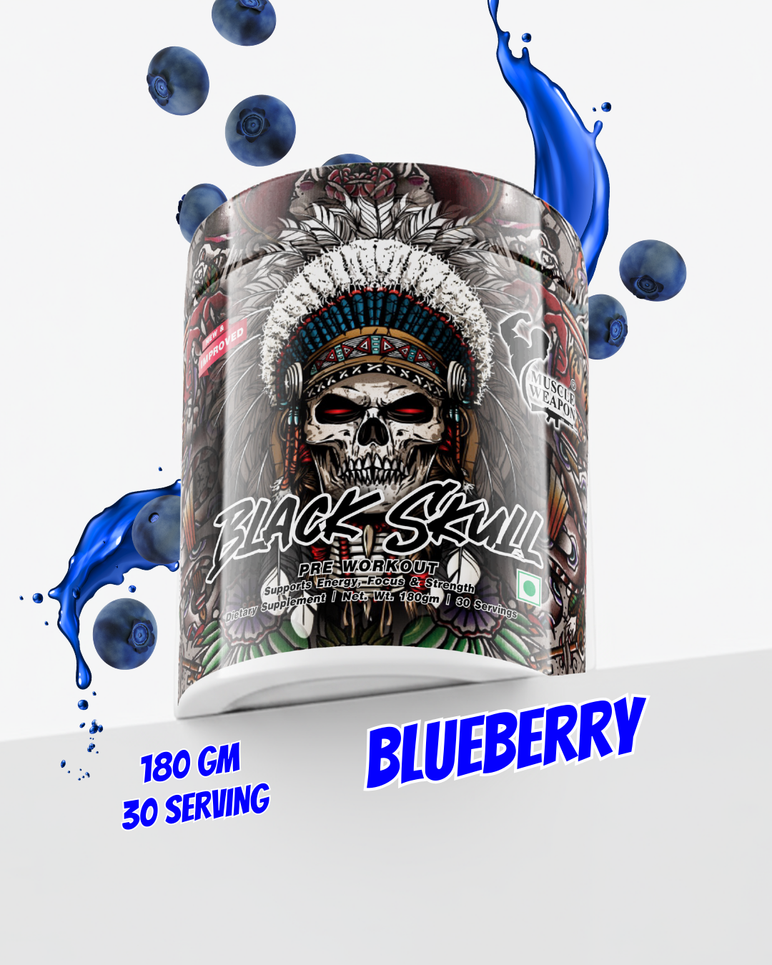Muscle Weapon Black Skull Pre Workout (180g) | 180mg Caffeine | Strength, Focus & Intense Pump | 30 Servings
