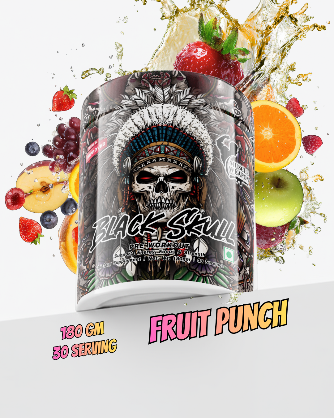 Muscle Weapon Black Skull Pre Workout (180g) | 180mg Caffeine | Strength, Focus & Intense Pump | 30 Servings