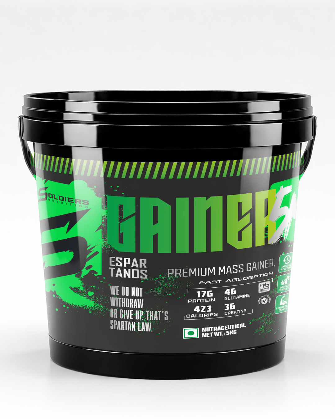 Soldiers Nutrition Mass Gainer 5KG Bucket | High-Calorie Weight Gainer with Protein, Creatine & Glutamine | Premium Muscle & Mass Gain Formula