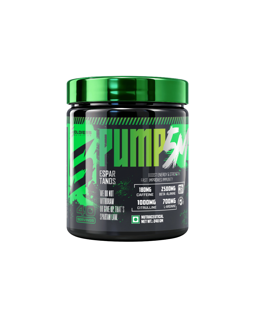 Soldiers Nutrition PUMP Pre Workout Powder 240g | 180mg Caffeine, Beta-Alanine & Citrulline | Energy, Focus & Workout Performance Support