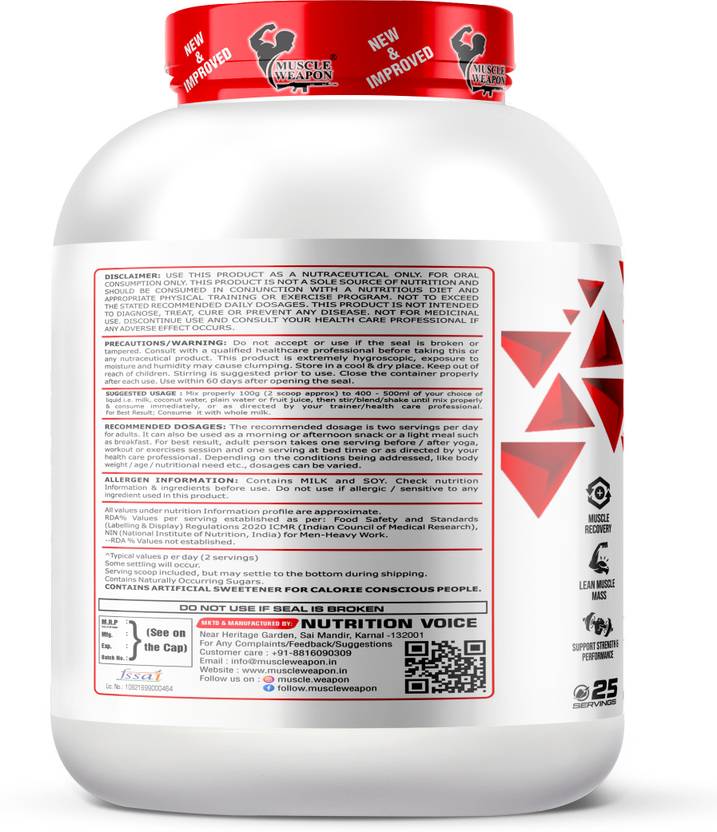 Muscle Weapon Hard Gainer 2.5kg (25 Servings) | High Calorie Mass Gainer with 17g Protein, 72g Carbs & Glutamine