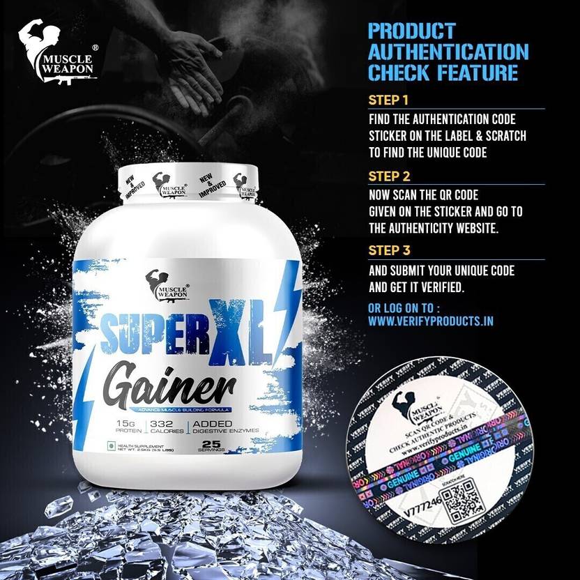 Muscle Weapon Super XL Gainer 2.5kg (25 Servings) | High Calorie Mass Gainer with 15g Protein & Digestive Enzymes