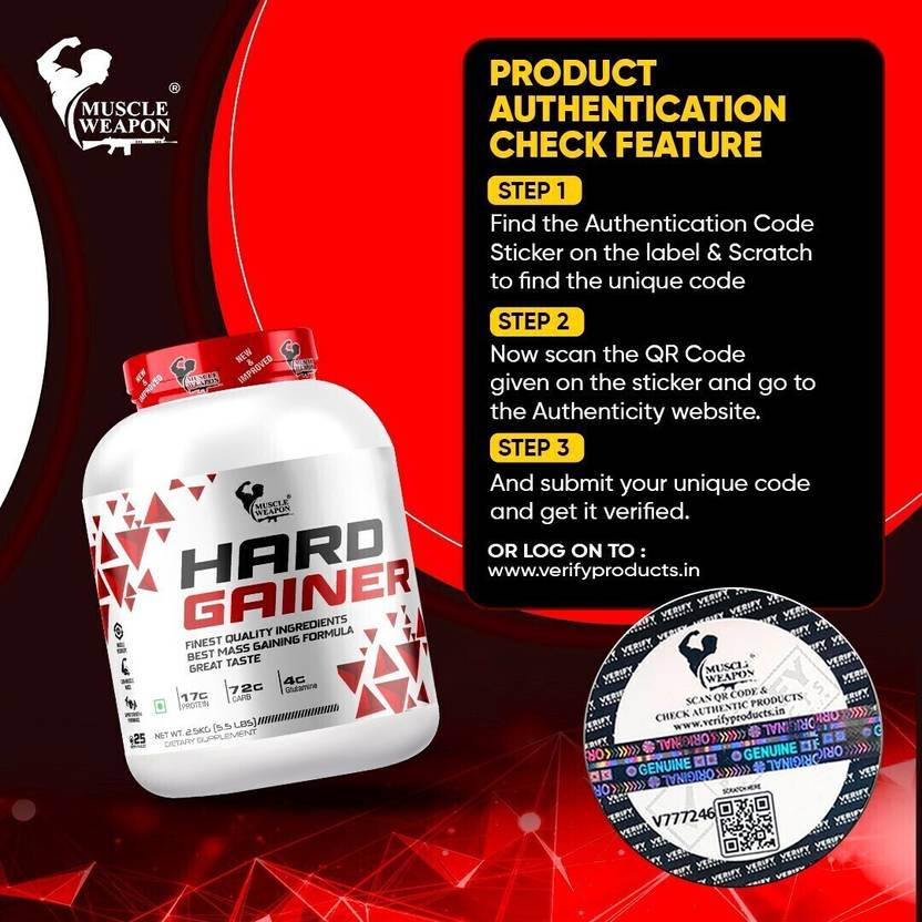 Muscle Weapon Hard Gainer 2.5kg (25 Servings) | High Calorie Mass Gainer with 17g Protein, 72g Carbs & Glutamine