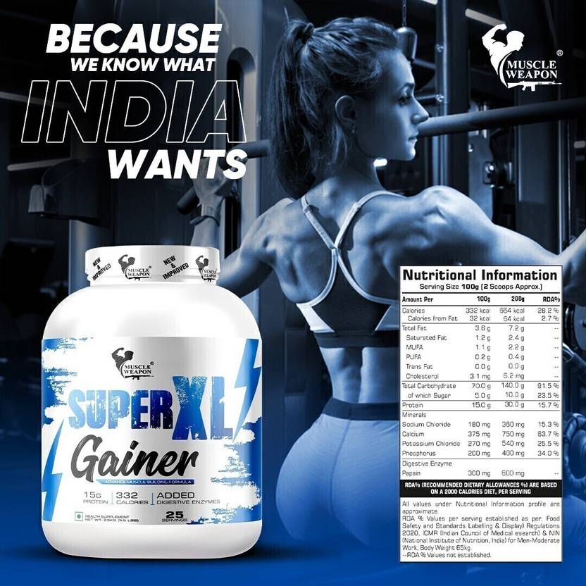 Muscle Weapon Super XL Gainer 2.5kg (25 Servings) | High Calorie Mass Gainer with 15g Protein & Digestive Enzymes