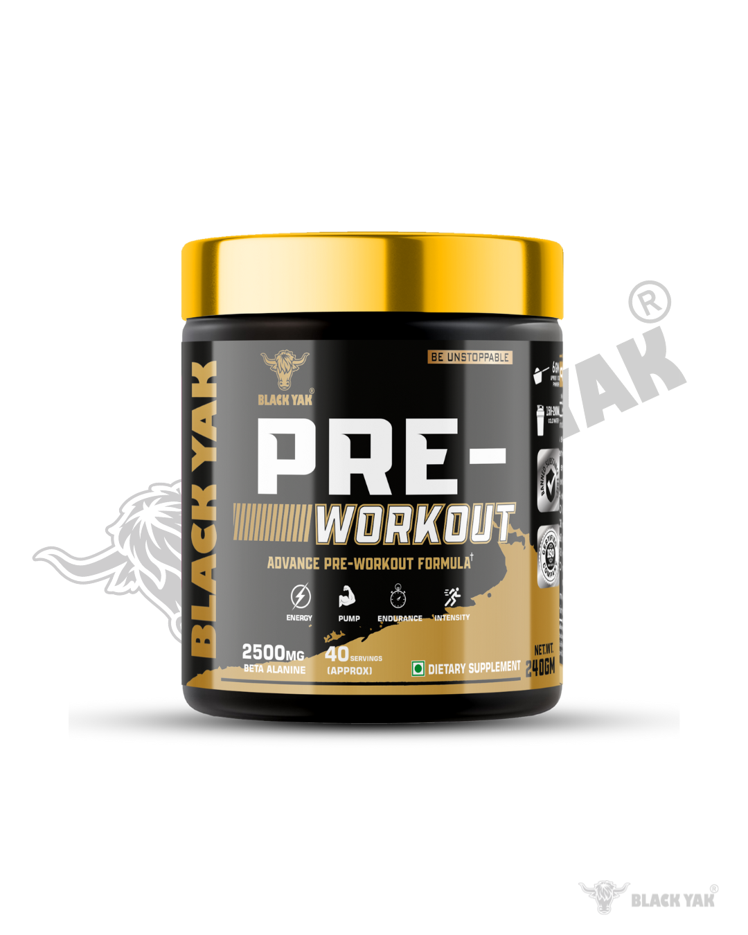 Black Yak Pre-Workout Advanced Formula | 2500mg Beta Alanine | 40 Servings Energy Booster