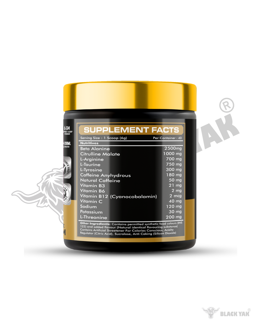 Black Yak Pre-Workout Advanced Formula | 2500mg Beta Alanine | 40 Servings Energy Booster